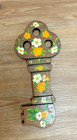 Vintage Homemade Folk Art Wall Mount Key Holder  W brass Hooks
