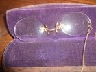 Antique Pince-nez-eyeglasses  With Gold Tone Frames   Attached Chain  And Case