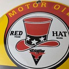 Vintage Red Hat Motor Oil Porcelain Sign - Gasoline Pump Plate Service Ad Sign