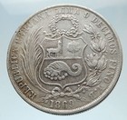 1869 Peru South America Liberty Antique Genuine Silver Sol Peruvian Coin I75304