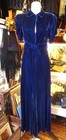 Vintage 1930 s 1940 s Blue Velvet Bias Dress With Shirring size Small