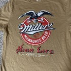 Miller High Life Shirt Mens Large Tan Graphic Milwaukee Beer Eagle Vintage Tee