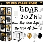 4 Pcs 2026 Graduation Balloon Boxes  Black   Gold Party Decorations With Blessin