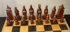 Vtg Hand Carved   Painted Wooden Chess Set R o k U-jin Co  Asian Figure Pieces
