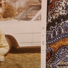 Vtg 1970s Color Snapshot Photo 1970 Woman Boy Smiling Front Yard Driveway Cars