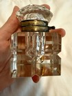 Antique Cut Glass  Art Nouveau Inkwell Brass Hinged Top