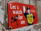 Vintage Coca-cola Porcelain Sign Old 1959 Soda Beverage Coke School Zone Police