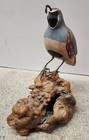 Vintage Hand Painted Wood Figurine Quail On Wood
