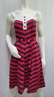 Vintage 1970s Lanz Originals Blue Red Chevron Stripe Knit Dress  - Size S