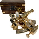 Brass Navigation Compass Working Sextant With Wooden Box Vintage Gift For Sailor