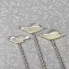 Bird Mother Of Pearl Stick Pins Set Of 3 Hand Carved 3  Vintage Hat Pin