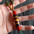 Tibetan Agate   Jade Hk Export Pre 1800s 3 Line Dzi Bead Prayer Necklace