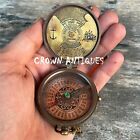 Vintage Brass Compass Engraved Poem Pocket Calendar Compass  With Leather Case