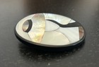 Art Deco Woman Lady Hat Inlaid Mother Of Pearl Abalone Black Brooch Pin Vtg