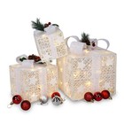 3pcs Square Rack Garden Festive Decoration Led Warm White Cotton Thread Gift Box