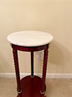 Victorian Style Round Cherry Barley Twist Pedestal White Marble Top Plant Stand