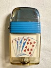 Scripto Chrome   Blue Vu Lighter With Royal Flush Playing Cards Usa Not Tested
