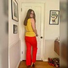 70s Vintage Double Knit Orange Kick Flares W Embroidered Palm Tree