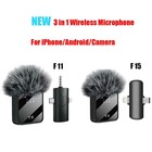 3in1 Wireless Lavalier Microphone Audio Video Recording For Iphone Samsung