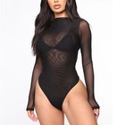 Women Mesh Long Sleeve Romper Jumpsuit Leotard Lingerie Club Bodysuit