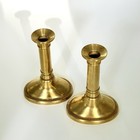 Pair Antique Style Solid Brass Push-up Candlesticks Round Stepped Base 5 5 