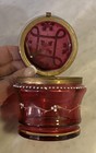 Antique 19th Century Gold Gild Cranberry Enameled Glass Powder Trinket Jar