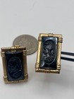 Vintage Swank Gold Tone Greco Roman Soldier Cameo Glass Folding Post Cufflinks