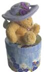 Collectible Avon Teddy Bear With Purple Hat In Box