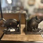 Cast Iron Pig Bookends Rustic Farmhouse Shelf Decor Black Book End Vintage Style
