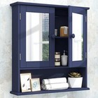 Blue Medicine Cabinet Wall Mounted W  Mirror 2 Doors Adjustable Storage Shelves