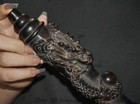 12  Chinese Black Ebony Wood Dragon Loong Statue Writing Brush Calligraphy Brush