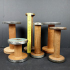 Vtg Antique 6-pc Lot Of Industrial Textile Wooden Spools Primative Assort 5 -12 