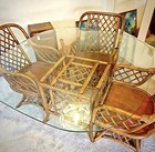 5-piece Vintage Rattan Dining Set W  Glass Top Table   Swivel Chairs     48    Round