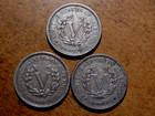 Three  3  Higher Grade 1883 Full Liberty Headbands  V Nickels No Cents   D10