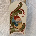 Vintage Hand Painted Wood Sleigh Sled Scandinavian Rosemaling Gnome Ornament