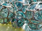 Vintage Japanese Glass Fishing Float Buoy Ball With Net Light Blue 33set F s