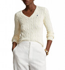 Women s Medium polo Ralph Lauren Sweater Cable Knit  Cotton V Neck Cream