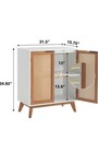 Storage Cabinet With Rattan Decorated Doors  White Kitchen Buffet Cabinet