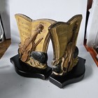Vintage Syroco Wood Bookends Violin Bow Case Sheet Music Made In Usa