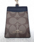Coach Id Lanyard Badge Holder Card Case Signature Crossgrain Leather Black Brown