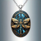 Dragonfly Necklace Oval Jewelry Vintage Silvery Magical Gothic Pendant A