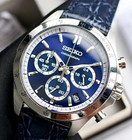 Seiko Spirit Blue Dial Leather Band Chronograph Men s Watch Sbtr019