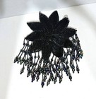 Set Of 2 Large Flower 6  X 7  Sequin Beaded Appliques Vgc Black  Silver   Blue