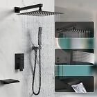 Black Shower Faucet Set Mixer Valve Rain Shower Head Combo System With Tub Spout