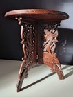 Antique Anglo Indian Carved Elephant Wood Inlaid Round Side Table 16  X 14   