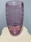 Vintage Teleflora Amethyst  Rose Pink Glass Vase  Etched Frosted Stripes 8 Inch
