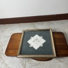 Vintage Cross Stitching Hardanger Embroidery Doily  Gold Toned Wooden Frame 