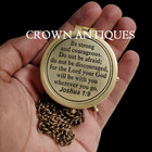 Vintage Victorian Pocket Compass Antique Brass Gift Compass With Case   Chain