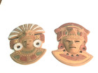 Set Of 2 Vintage Aztec Clay Pottery Mask Wall Hanging 10    X 8    Large  Qq 