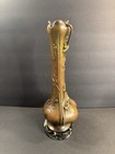 Antique Metal Vase signed marble Base art Nouveau bronze flowers france C 1910